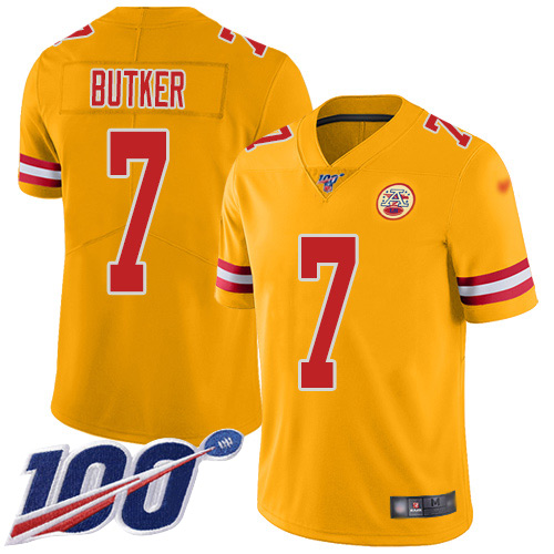 Men Kansas City Chiefs #7 Butker Harrison Limited Gold Inverted Legend 100th Season Football Nike NFL Jersey